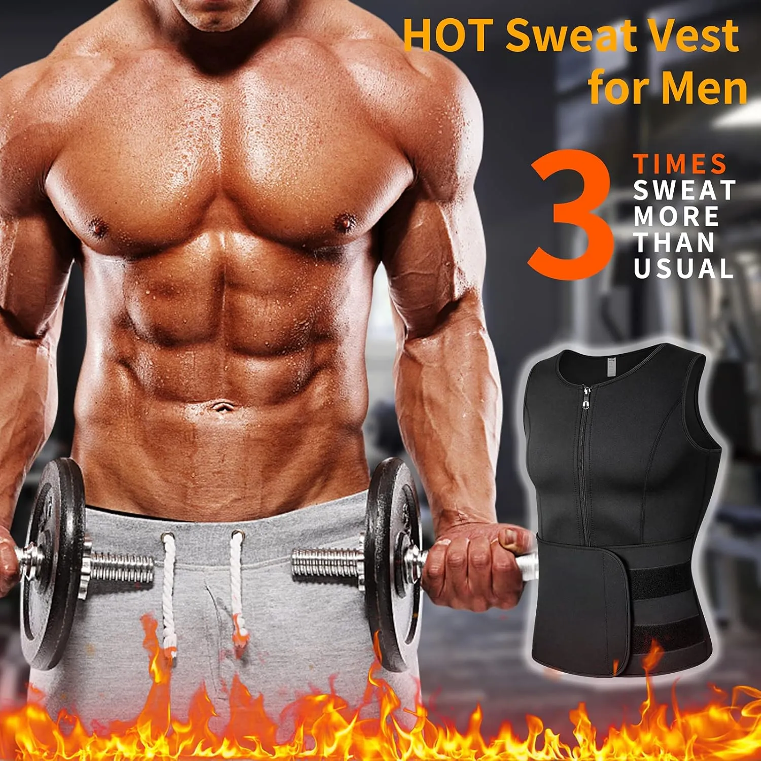 MISS MOLY Men's Sauna Waist Trainer Vest Sweat Vest with Trimmer Belt Workout Tank Top Body Shaper
