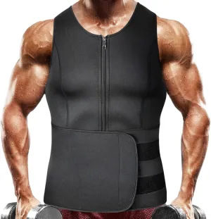 MISS MOLY Men's Sauna Waist Trainer Vest Sweat Vest with Trimmer Belt Workout Tank Top Body Shaper