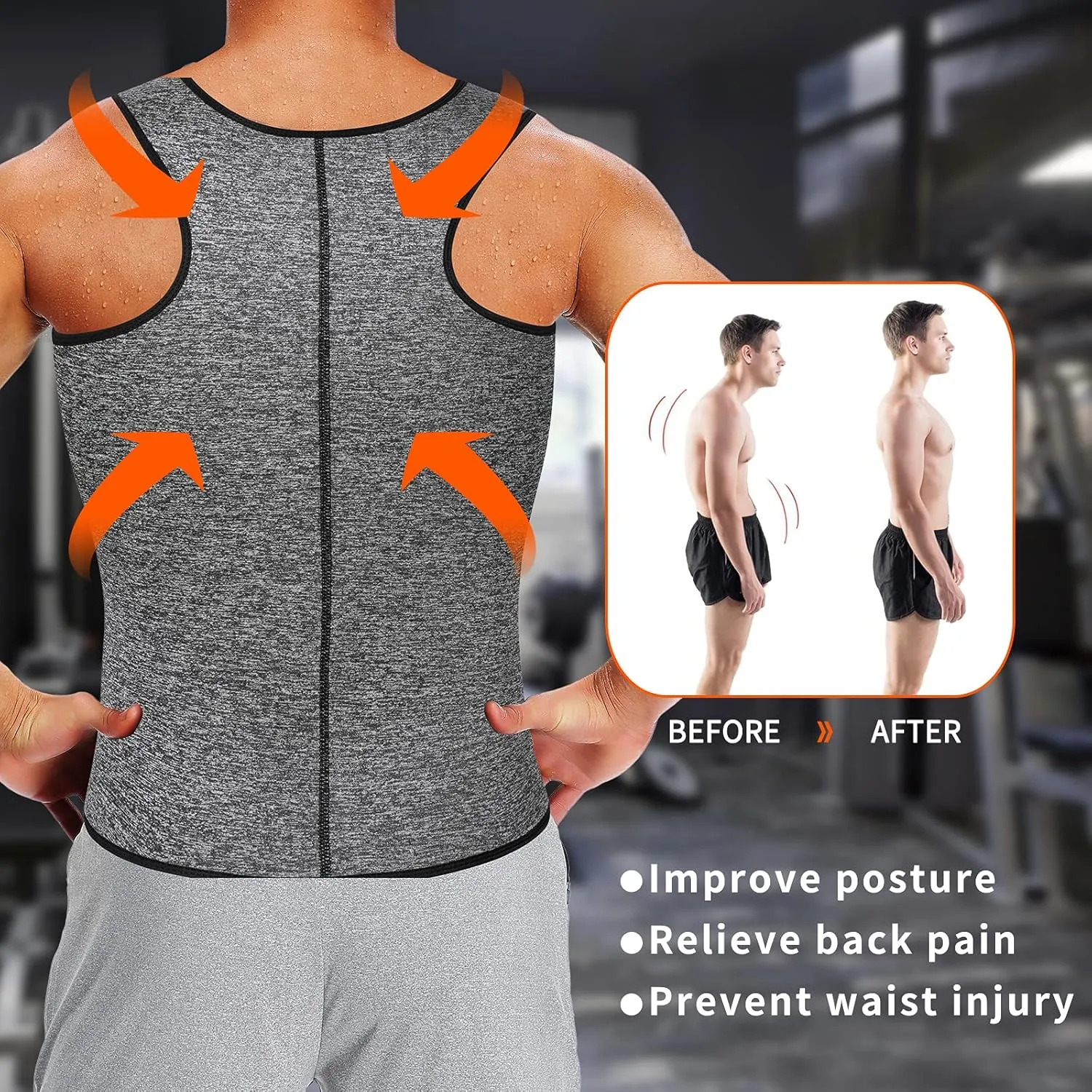 MISS MOLY Men's Sauna Waist Trainer Vest Sweat Vest with Trimmer Belt Workout Tank Top Body Shaper