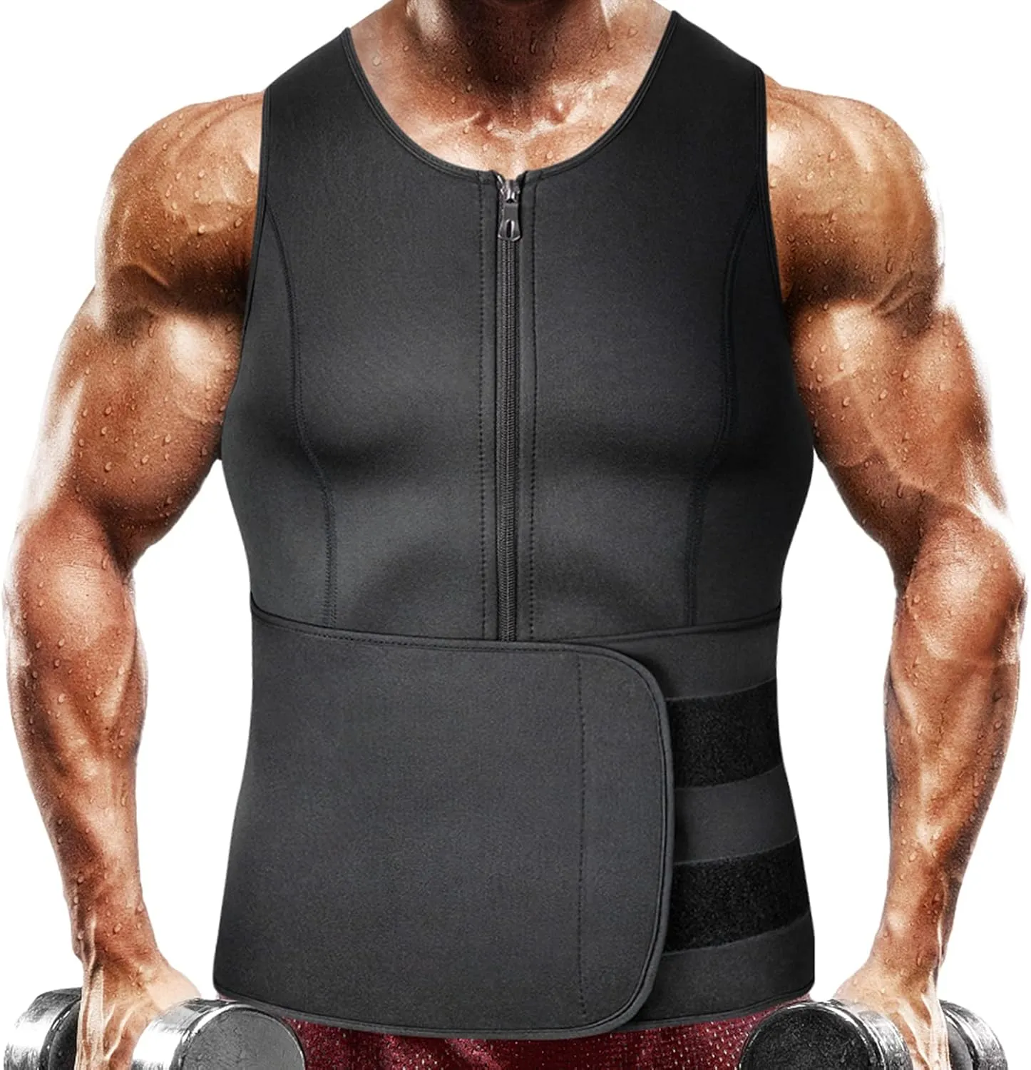 MISS MOLY Men's Sauna Waist Trainer Vest Sweat Vest with Trimmer Belt Workout Tank Top Body Shaper