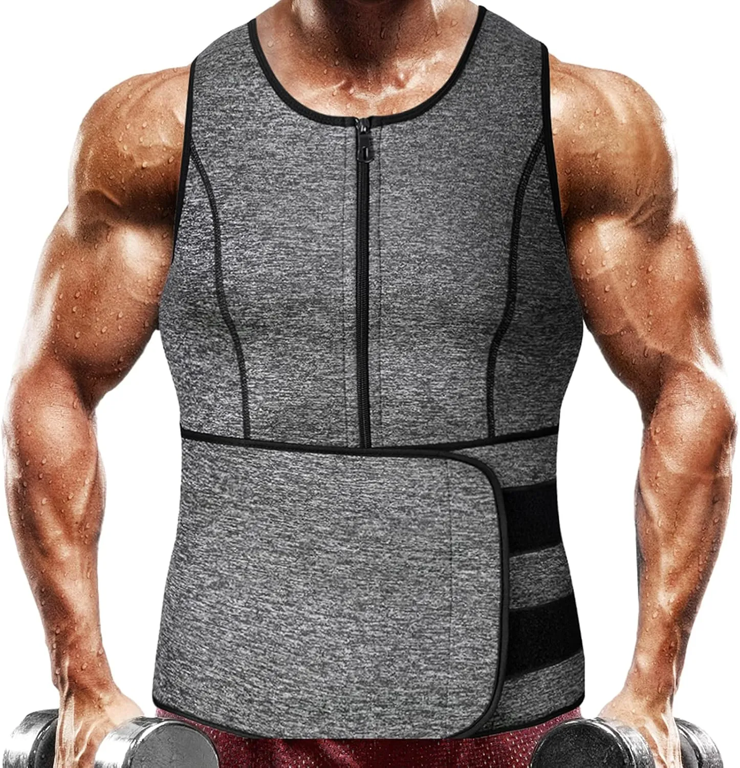 MISS MOLY Men's Sauna Waist Trainer Vest Sweat Vest with Trimmer Belt Workout Tank Top Body Shaper