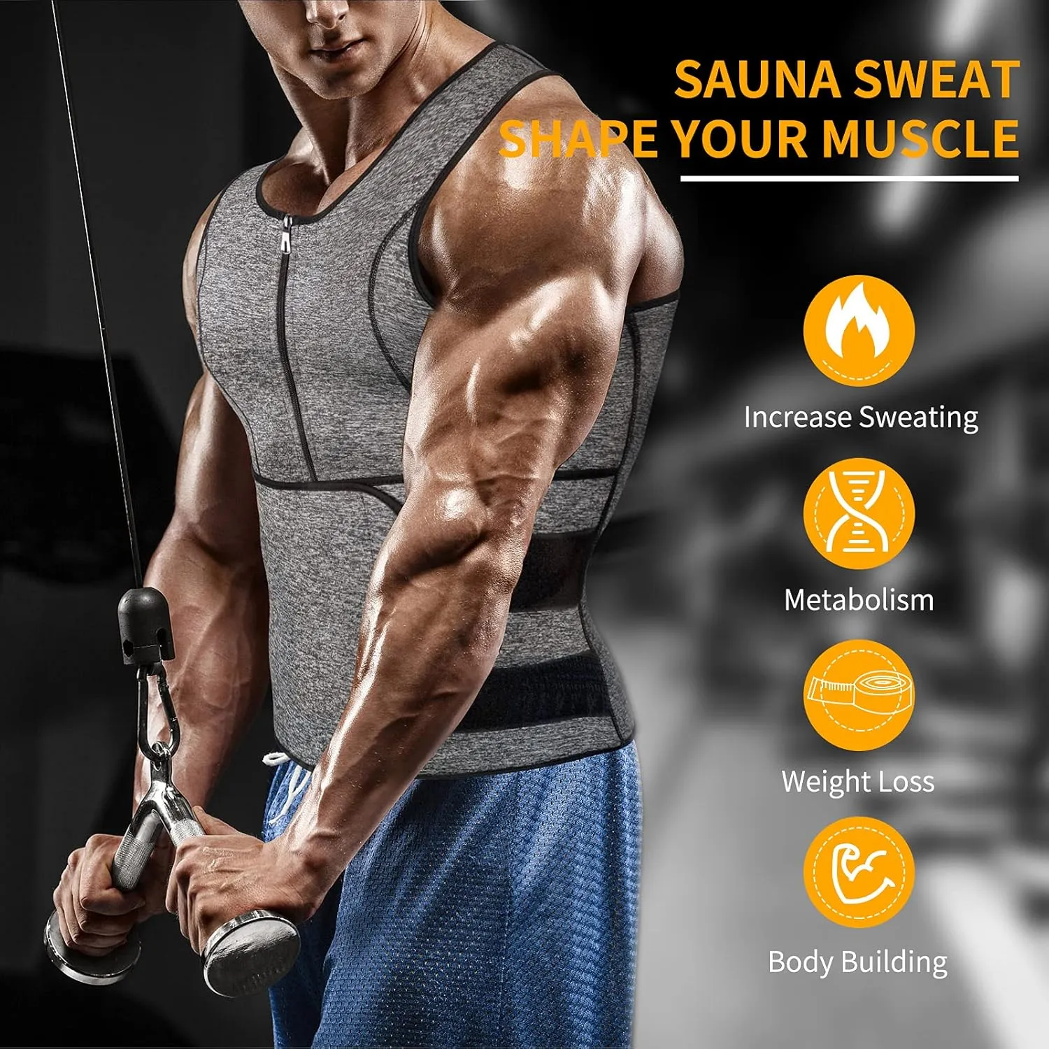 MISS MOLY Men's Sauna Waist Trainer Vest Sweat Vest with Trimmer Belt Workout Tank Top Body Shaper
