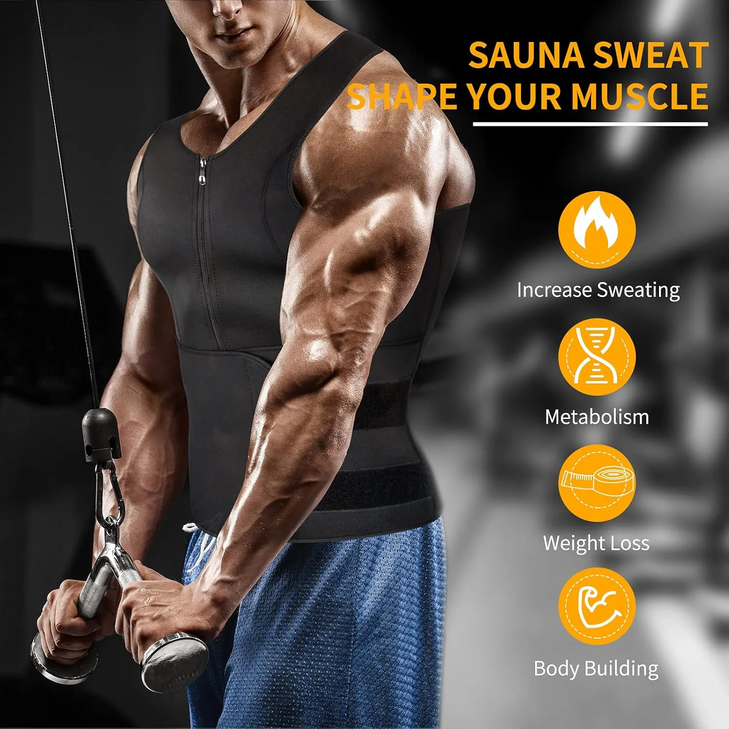 MISS MOLY Men's Sauna Waist Trainer Vest Sweat Vest with Trimmer Belt Workout Tank Top Body Shaper