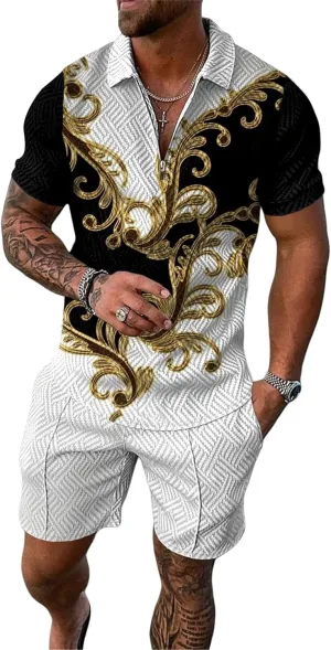 MQUN Summer men short sets outfits 2 Piece Short Sleeve Polo Shirt Shorts Set men short sets outfits Casual Sport Suit