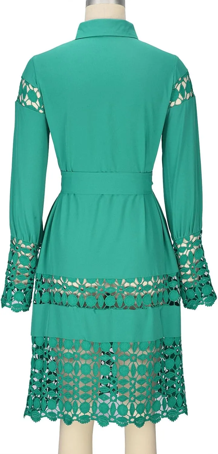 NaRHbrg Women Casual Spring Summer Dresses Long Sleeve Mini Dress Hollow Out Eyelet Embroidery Ruffle A Line Swing Dresses