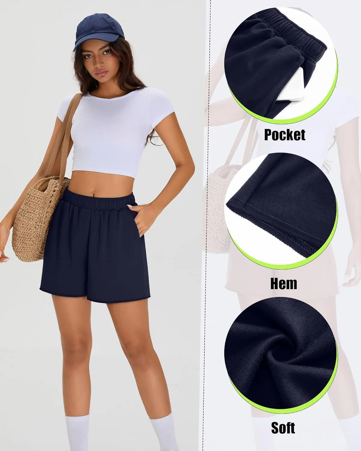 Neer 3 Pack Comfy Drawstring Shorts for Women Summer Lounge Sweat Short Raw Hem Athletic Running Workout Clothes with Pockets