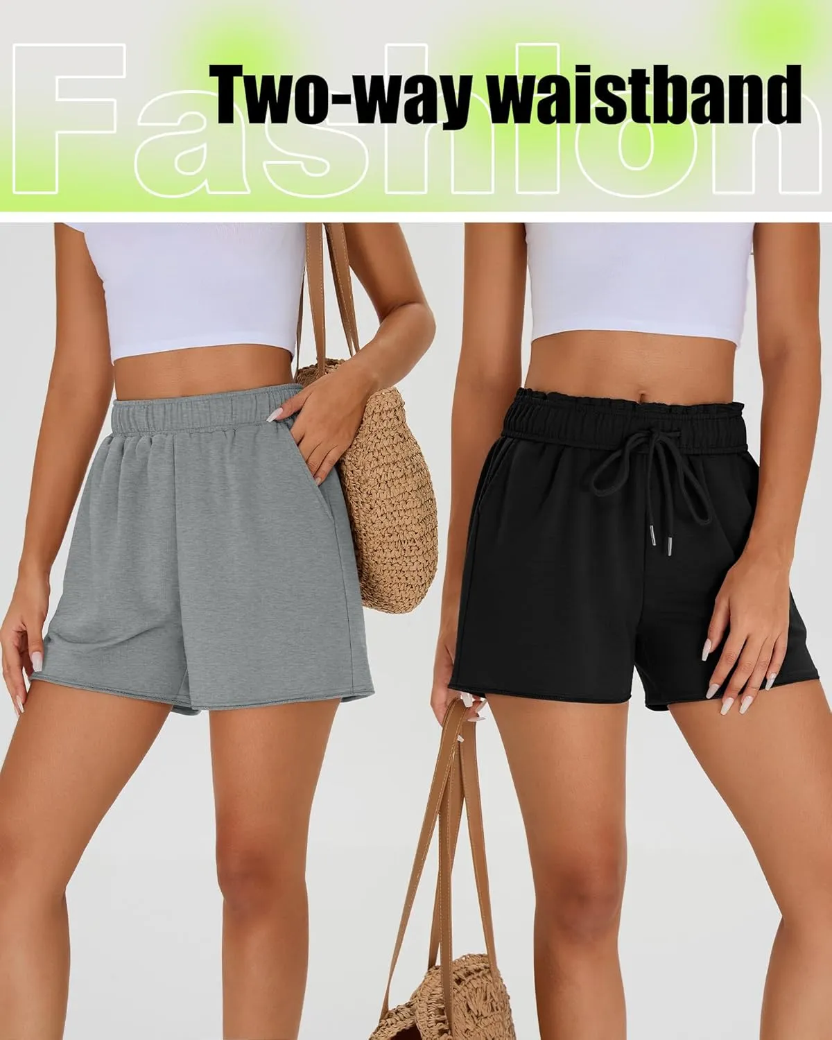 Neer 3 Pack Comfy Drawstring Shorts for Women Summer Lounge Sweat Short Raw Hem Athletic Running Workout Clothes with Pockets