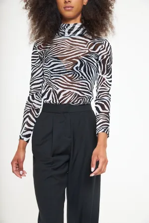 NS MESH ZEBRA PRINT TURTLENECK