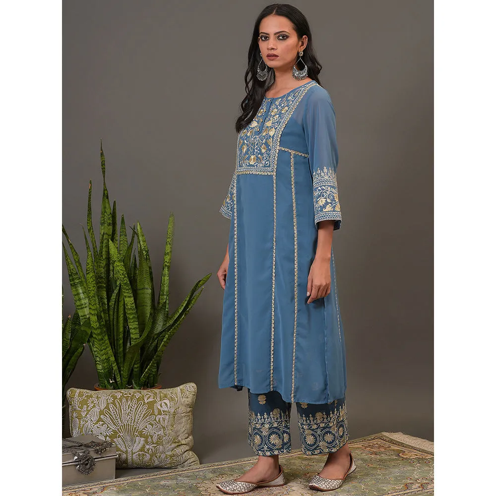 NUHH Mystic Blue Kurta & Pant (Set of 2)