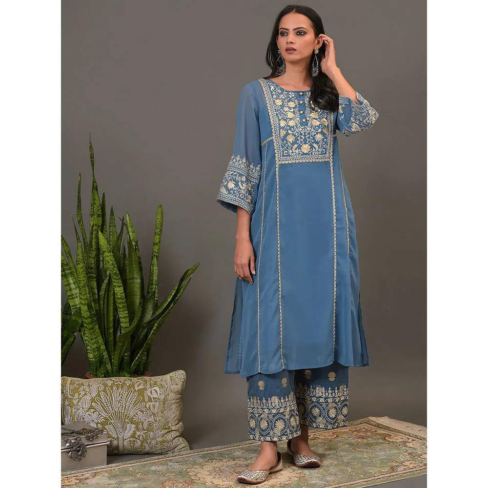 NUHH Mystic Blue Kurta & Pant (Set of 2)