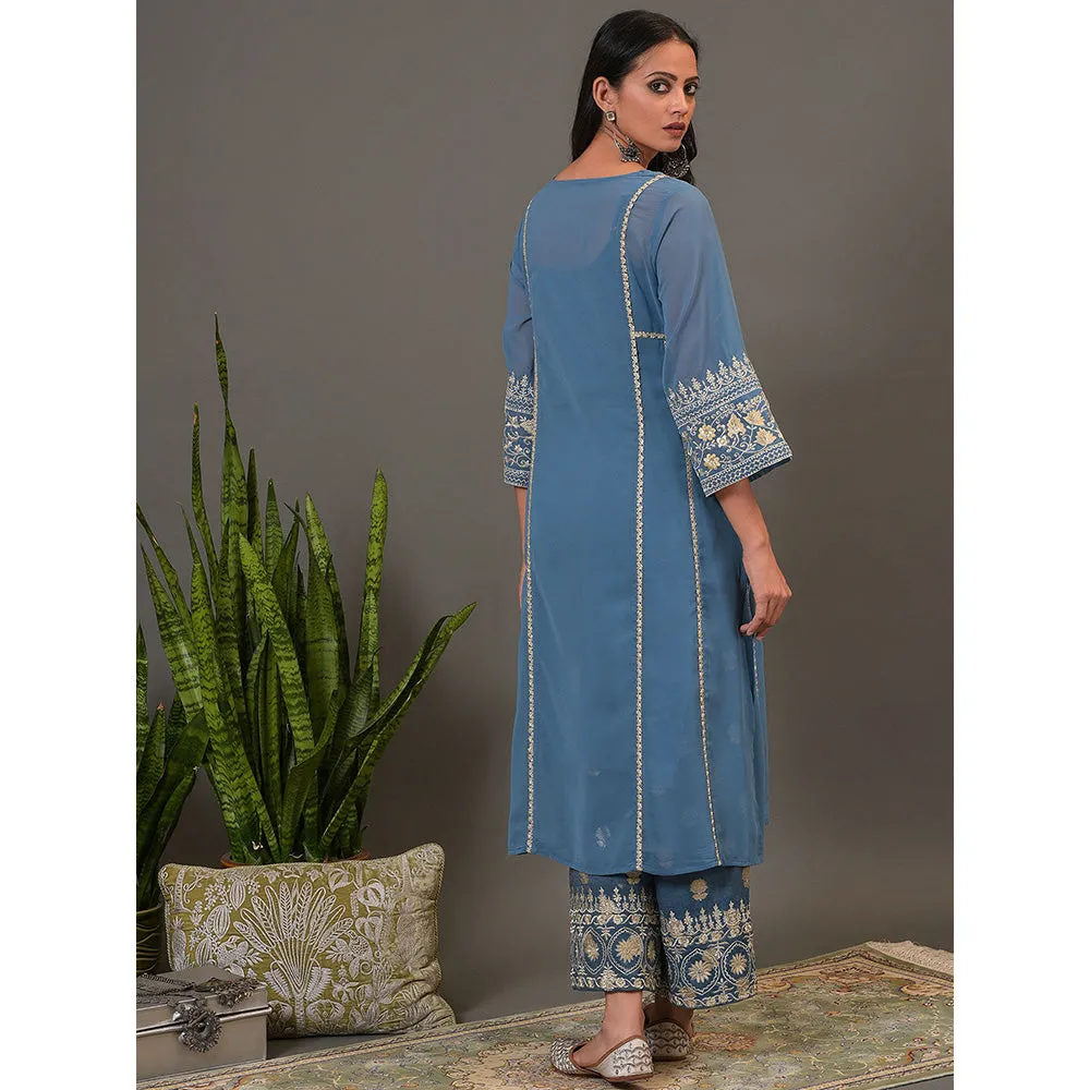 NUHH Mystic Blue Kurta & Pant (Set of 2)