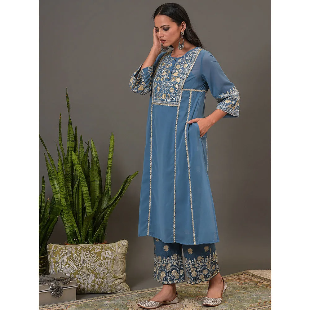 NUHH Mystic Blue Kurta & Pant (Set of 2)
