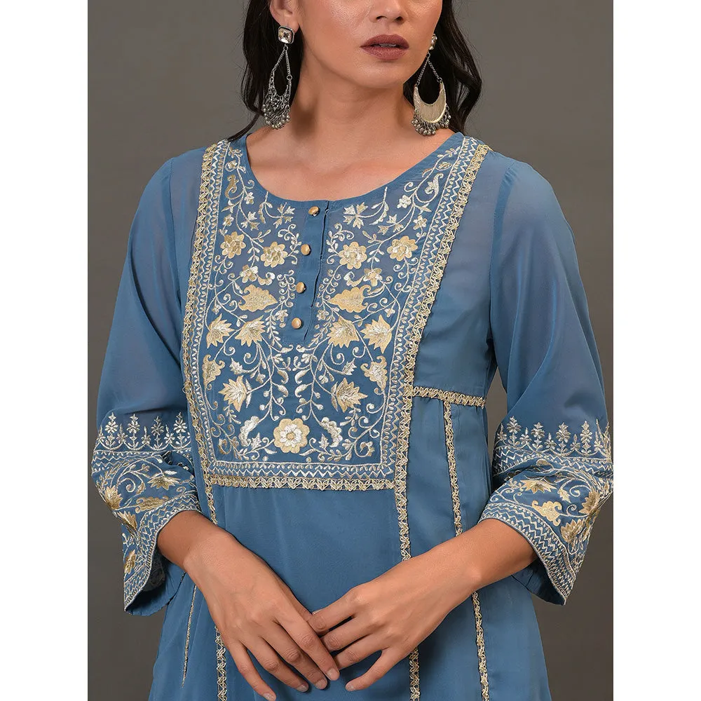 NUHH Mystic Blue Kurta & Pant (Set of 2)