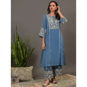 NUHH Mystic Blue Kurta & Pant (Set of 2)