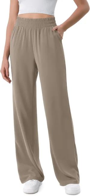 ODODOS Chiffon Flowy Wide Leg Pants for Women Lightweight High Waist Pull-On Pants with Pockets- 27" / 29" /31" Inseam