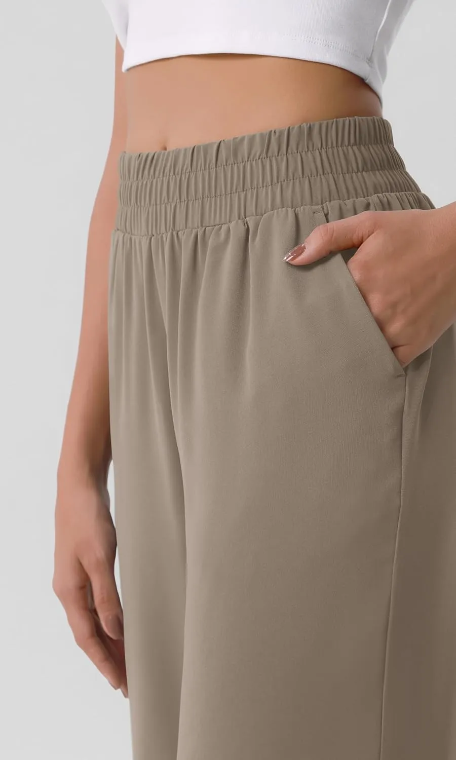 ODODOS Chiffon Flowy Wide Leg Pants for Women Lightweight High Waist Pull-On Pants with Pockets- 27" / 29" /31" Inseam