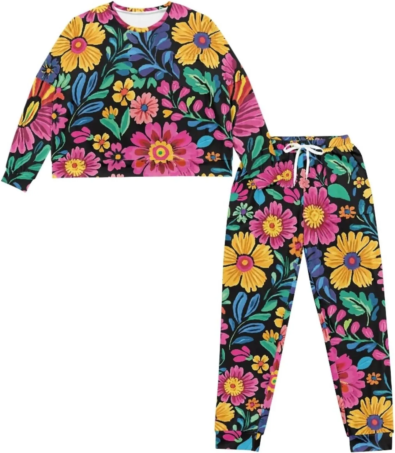 Pajama Set for Women 2 Piece Lounge Pjs Sets Long Sleeve Tops and Matching Long Pants Crew Neck Sleepwear Nightwear