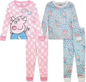 Peppa Pig 4 Piece Pajama Set - Toddler Girls PJ Set with Long Sleeve Shirt & Pants - Pink Sleepwear Set - Official License