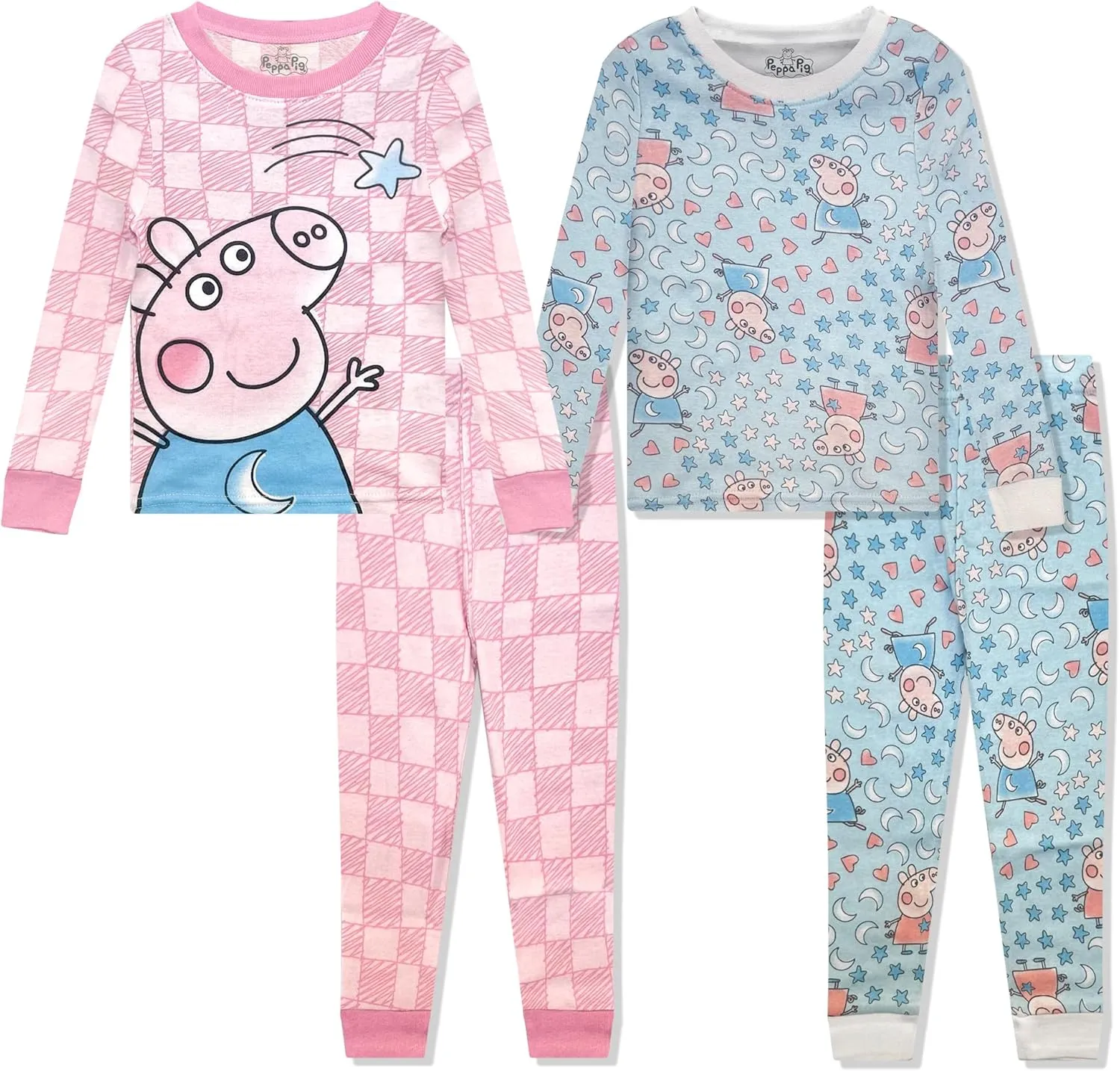 Peppa Pig 4 Piece Pajama Set - Toddler Girls PJ Set with Long Sleeve Shirt & Pants - Pink Sleepwear Set - Official License