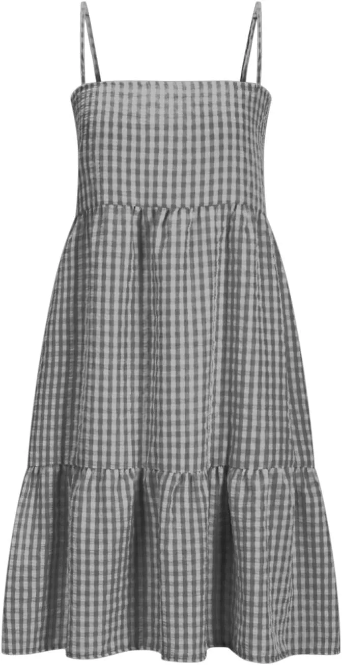 Plaid Dress for Women 2025 Fashion Spaghetti Strap Sleeveless Ruffle Hem Mini Dresses Summer Boho Flowy Beach Dress