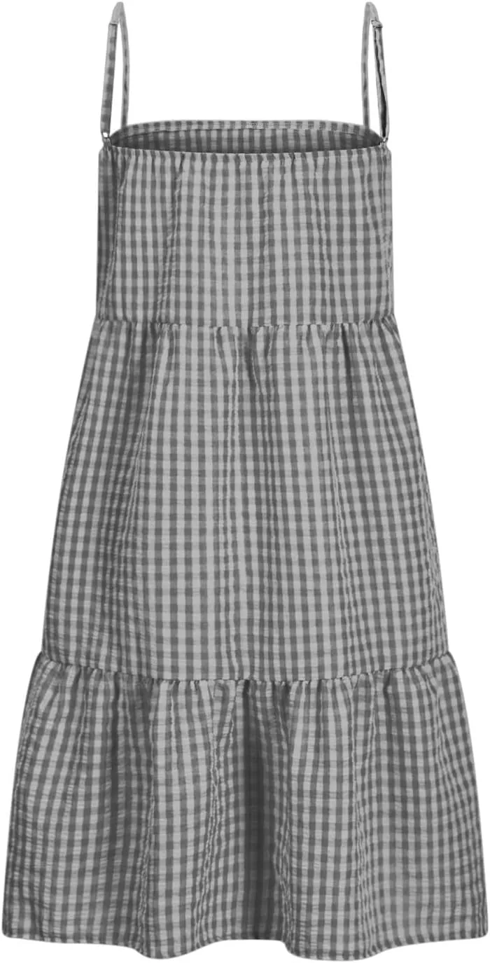 Plaid Dress for Women 2025 Fashion Spaghetti Strap Sleeveless Ruffle Hem Mini Dresses Summer Boho Flowy Beach Dress