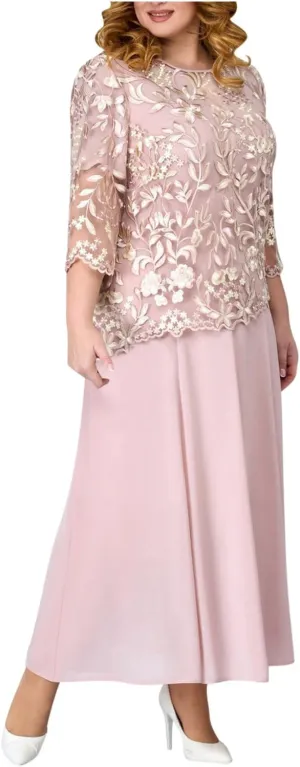 Plus Size Floral Lace Patchwork Dress for Women 2024 Mother of The Bride Dress Wedding Guest Formal Chiffon Evening Gown