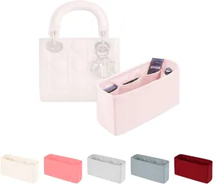 Purse Organizer for Lady-Dior Purse, Soft Satin Bag Insert, Inner Bags with Multiple Pockets for Storage (Small, Pink)