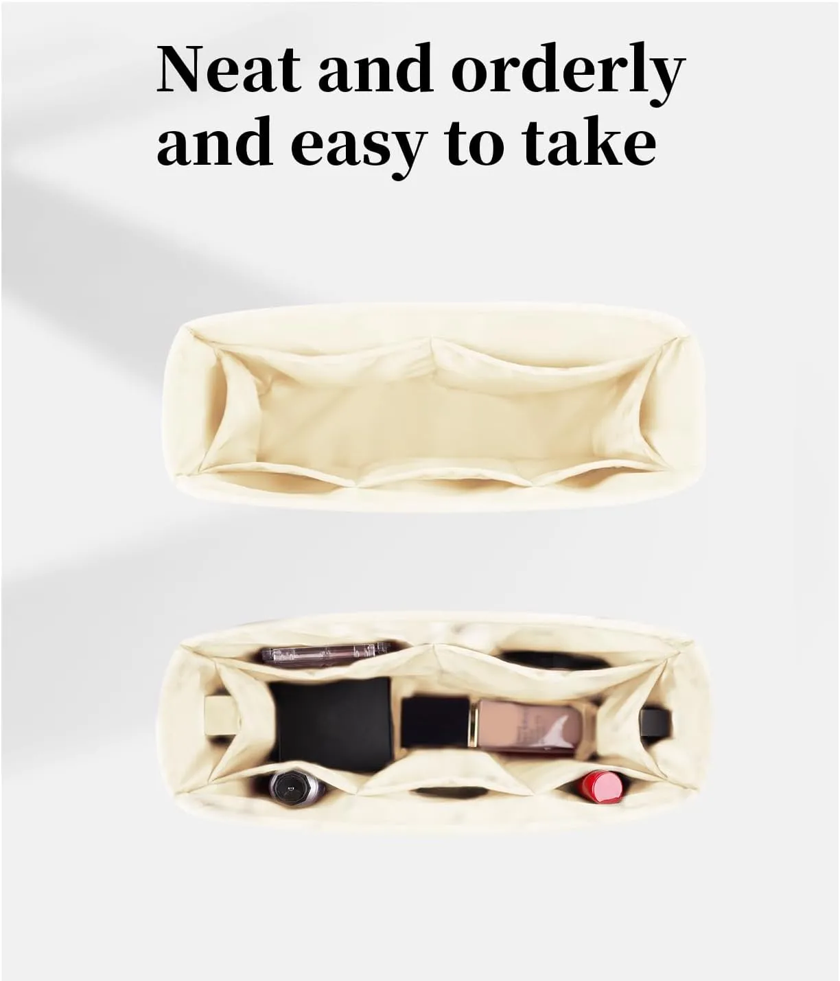 Purse Organizer for Lady-Dior, Satin Purse Storage Organizer, Inner Bags with Multiple Pockets for Storage (Small, Craie)