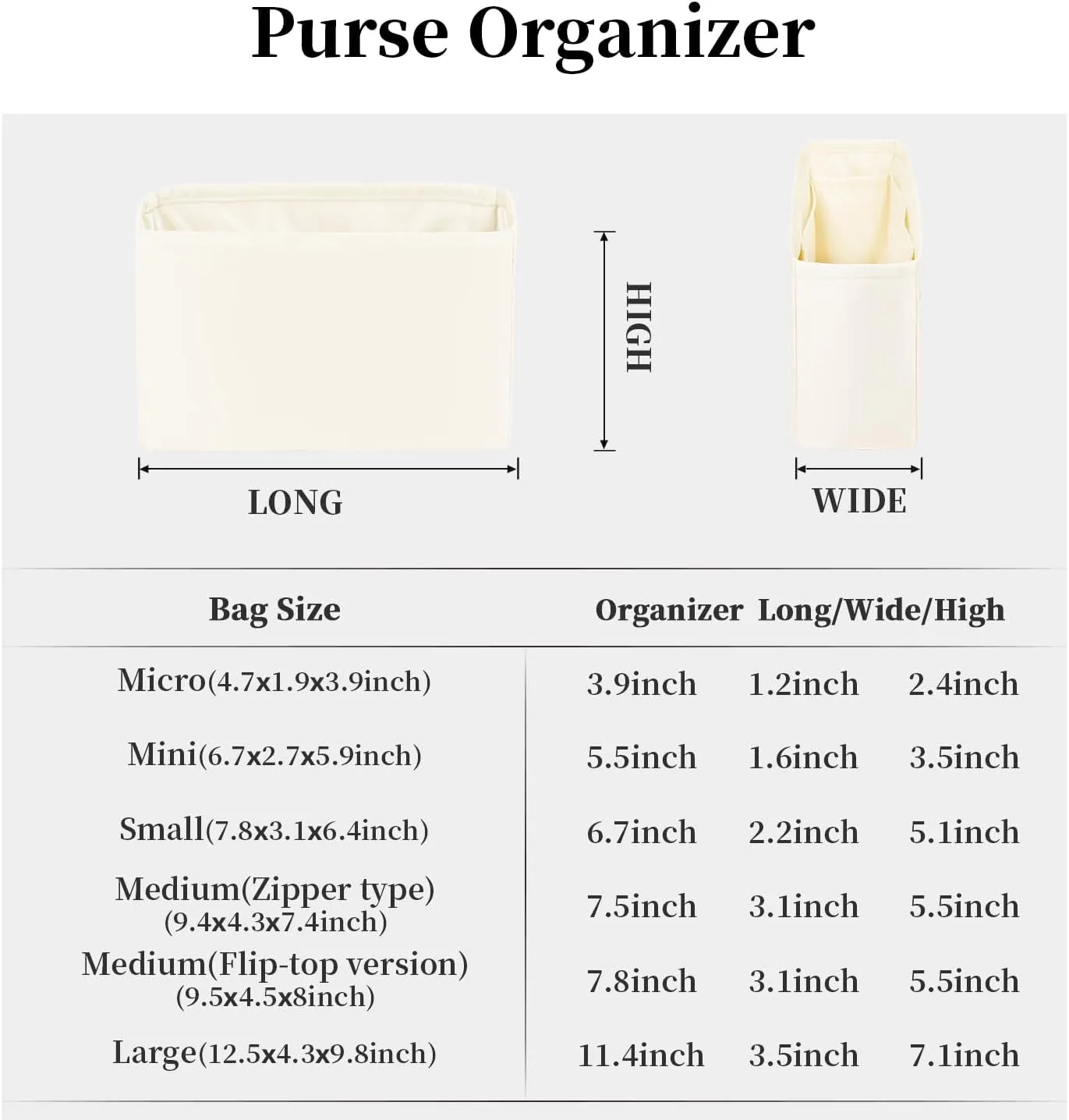 Purse Organizer for Lady-Dior, Satin Purse Storage Organizer, Inner Bags with Multiple Pockets for Storage (Small, Craie)