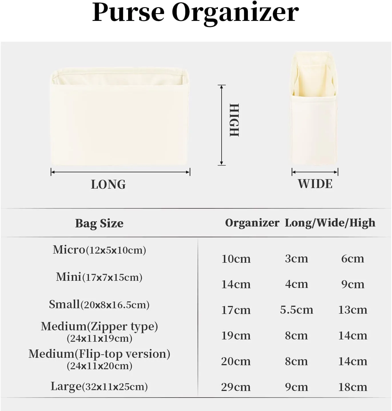 Purse Organizer for Lady-Dior, Satin Purse Storage Organizer, Inner Bags with Multiple Pockets for Storage (Small, Craie)