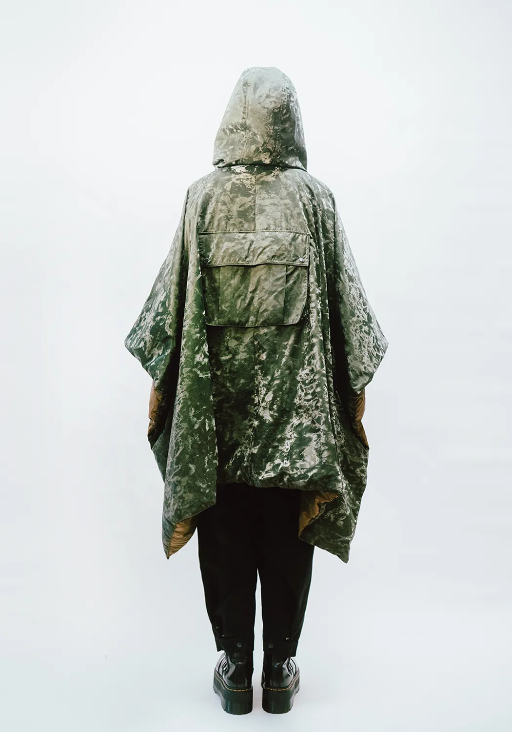 Reversible Hooded Down Poncho - Green