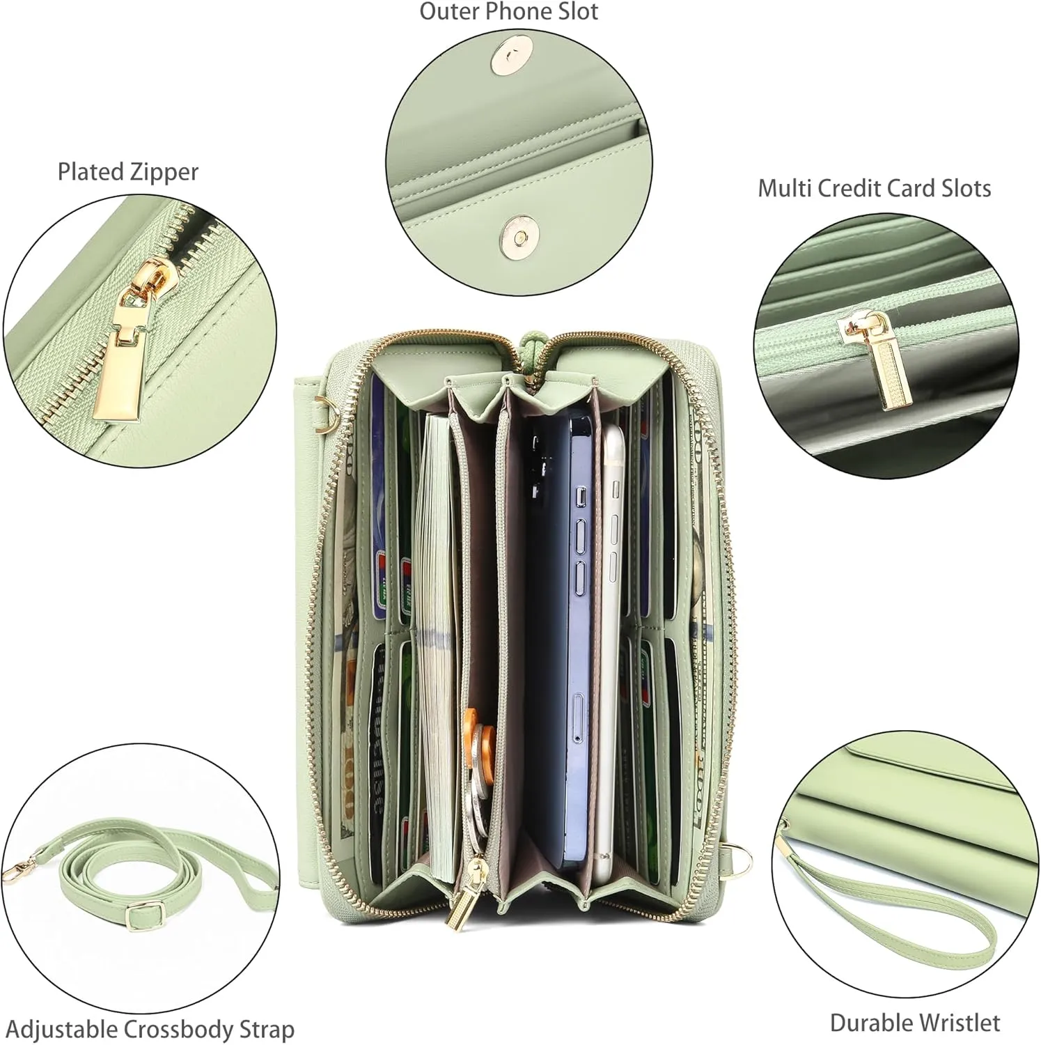 RFID Wallet Women Crossbody Small Phone Purse Leather Large Capacity Ladies Card Phone Holder Clutch Wristlet Wallet