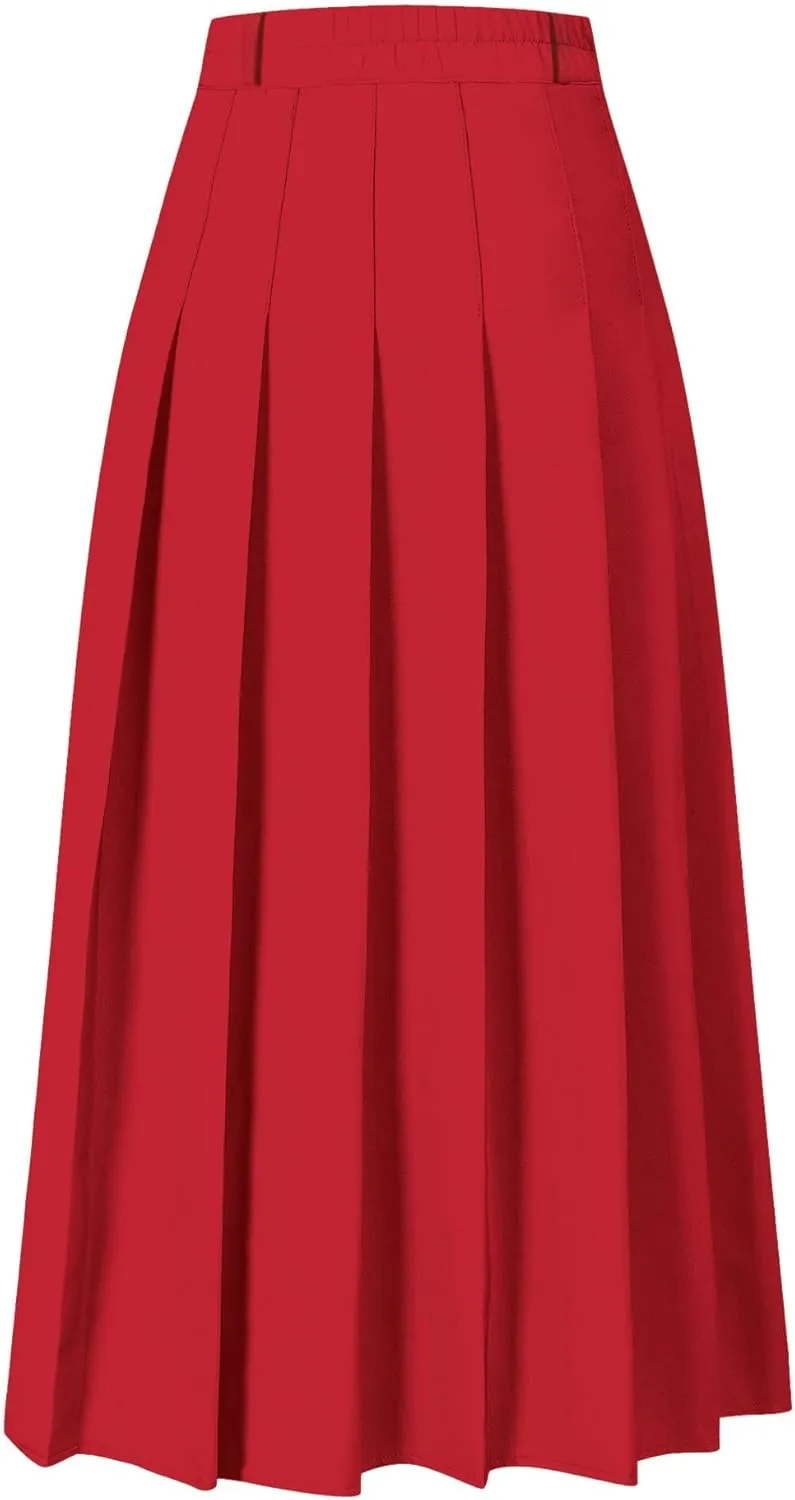 SANGTREE Women's Girls A-Line Long Pleated High Waist Fashion Skirt, School Uniform Cosplay