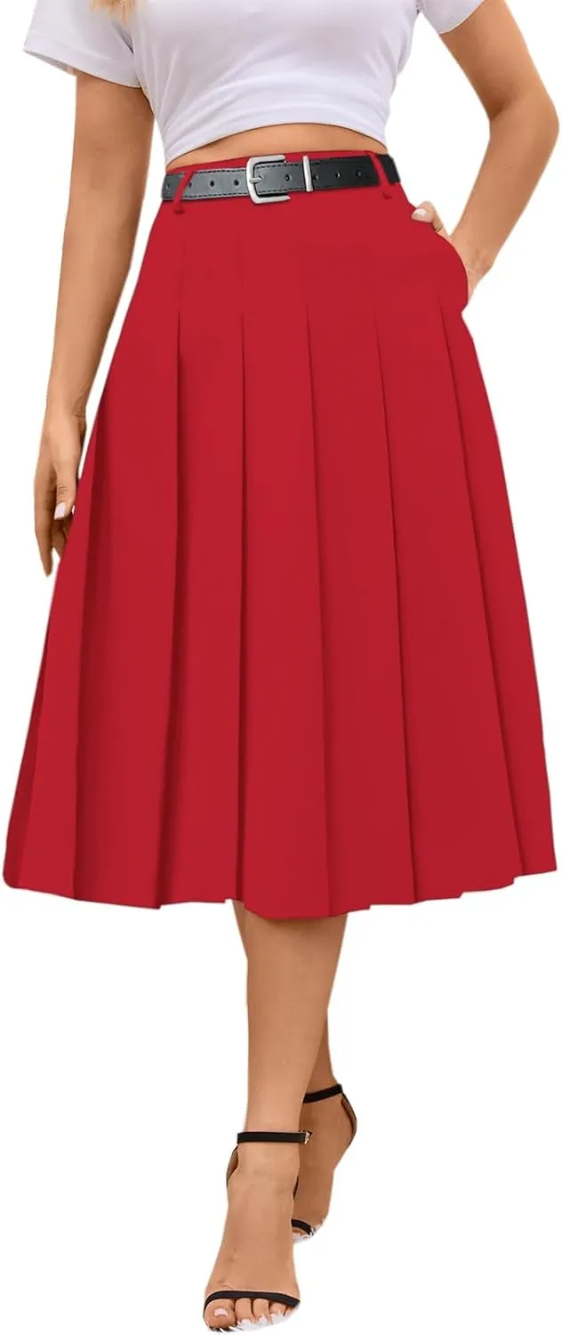 SANGTREE Women's Girls A-Line Long Pleated High Waist Fashion Skirt, School Uniform Cosplay