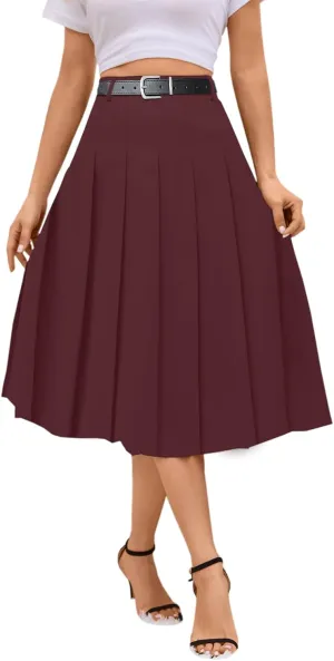 SANGTREE Women's Girls A-Line Long Pleated High Waist Fashion Skirt, School Uniform Cosplay