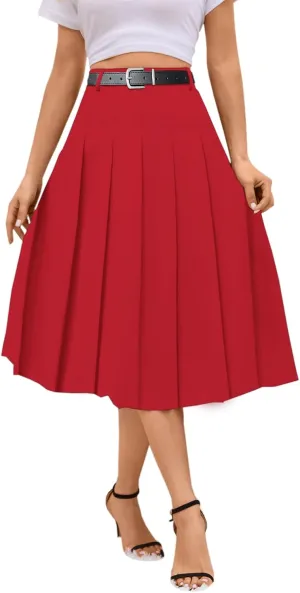 SANGTREE Women's Girls A-Line Long Pleated High Waist Fashion Skirt, School Uniform Cosplay