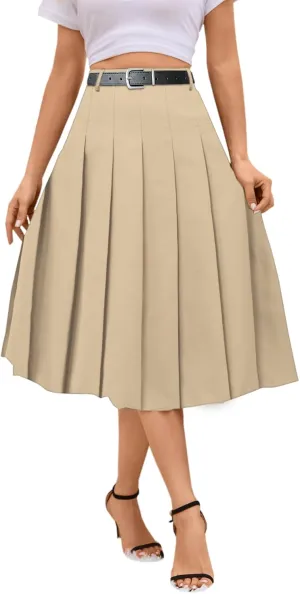 SANGTREE Women's Girls A-Line Long Pleated High Waist Fashion Skirt, School Uniform Cosplay