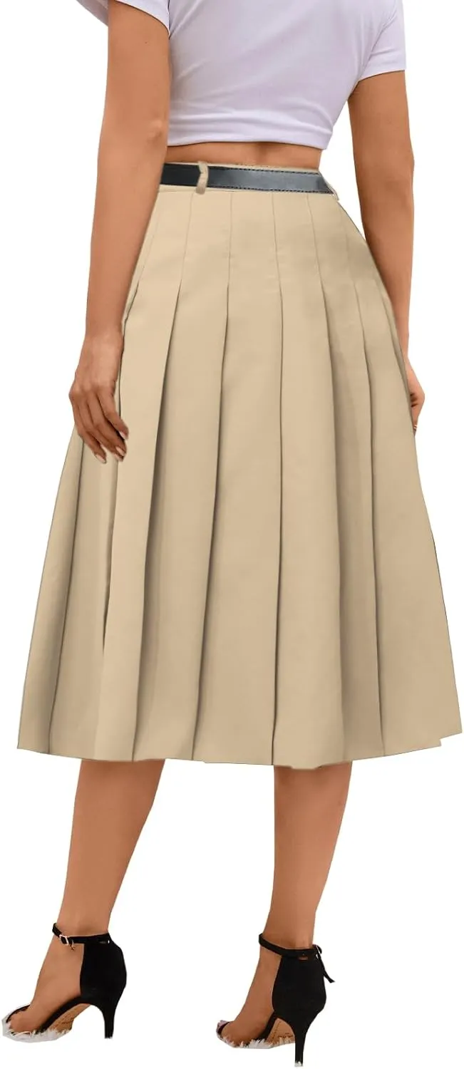 SANGTREE Women's Girls A-Line Long Pleated High Waist Fashion Skirt, School Uniform Cosplay