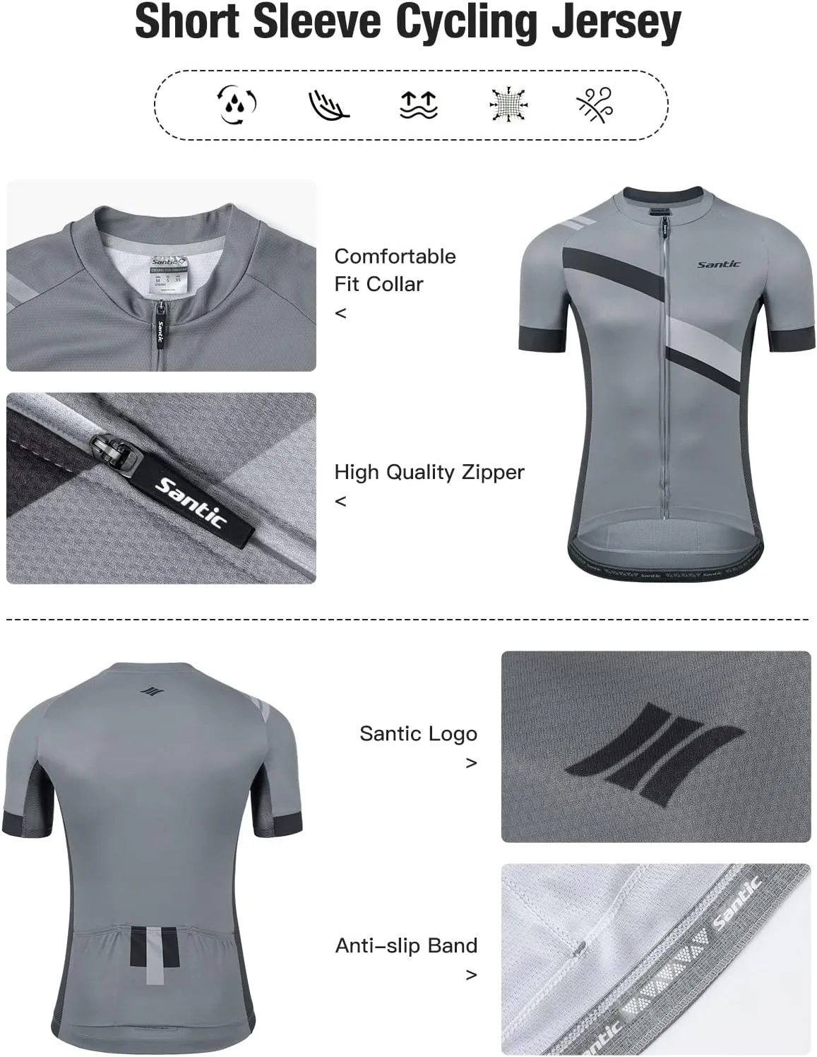Santic Men's Cycling Jersey Shorts Sleeve Tops Pro Road Bike Bicycle Shirt Full Zip UPF 50  MTB Jersey with Pockets