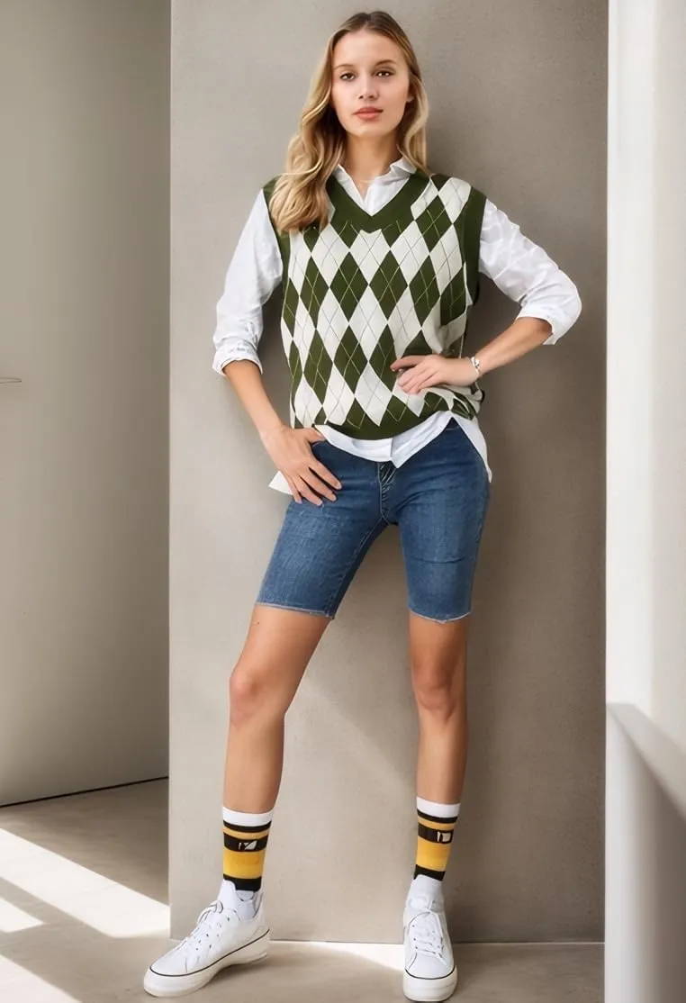 SELINK Boys Girls School Uniform Sweater Vest V Neck Soft Comfy Pullover Trendy Argyle Knitted Waistcoat Vest