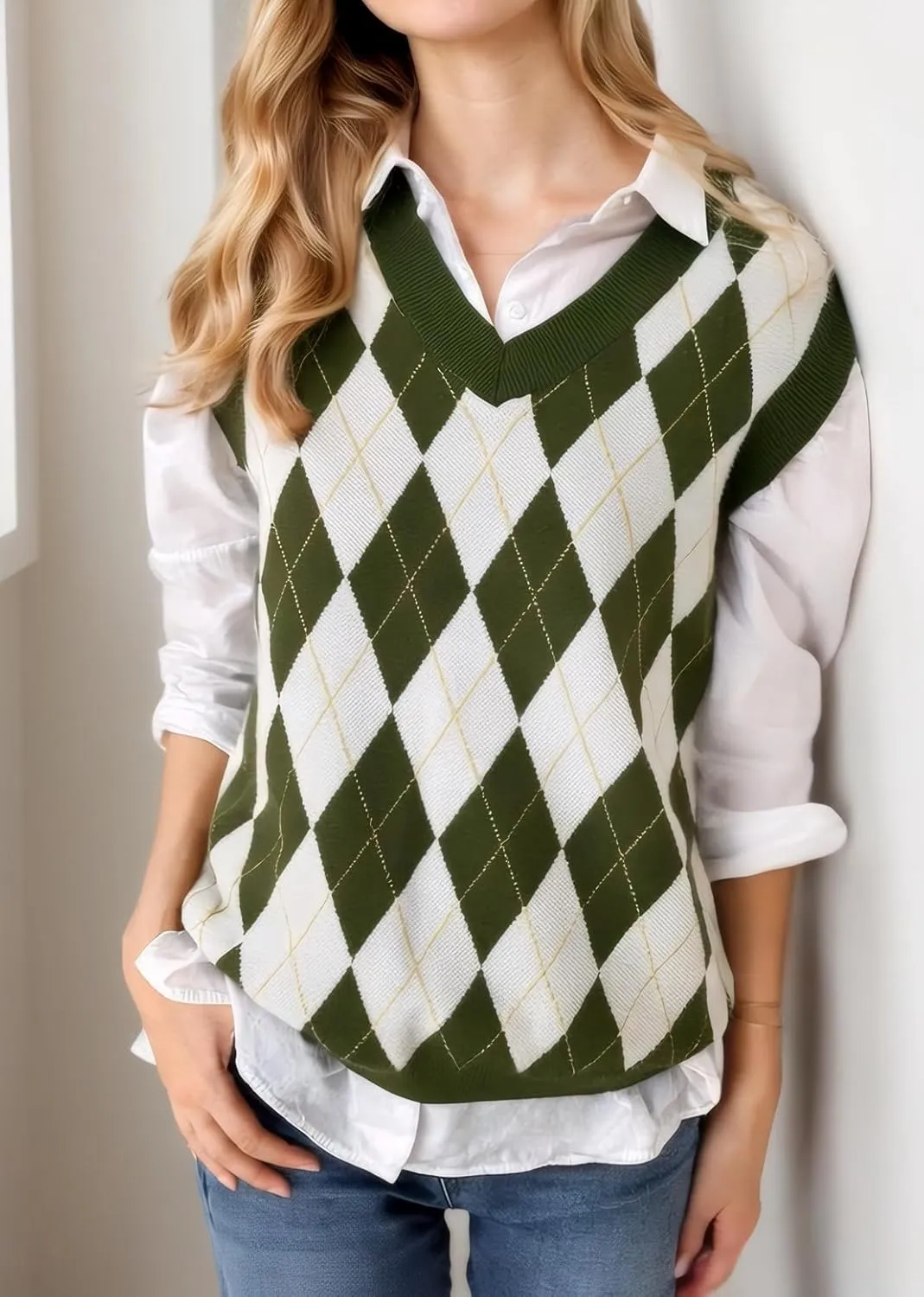 SELINK Boys Girls School Uniform Sweater Vest V Neck Soft Comfy Pullover Trendy Argyle Knitted Waistcoat Vest