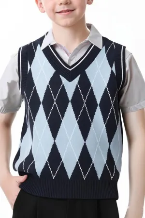 SELINK Boys Girls School Uniform Sweater Vest V Neck Soft Comfy Pullover Trendy Argyle Knitted Waistcoat Vest