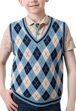 SELINK Boys Girls School Uniform Sweater Vest V Neck Soft Comfy Pullover Trendy Argyle Knitted Waistcoat Vest