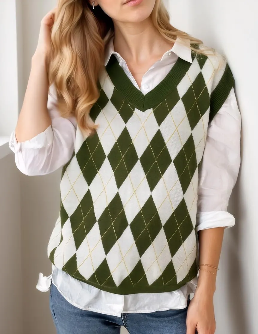 SELINK Boys Girls School Uniform Sweater Vest V Neck Soft Comfy Pullover Trendy Argyle Knitted Waistcoat Vest