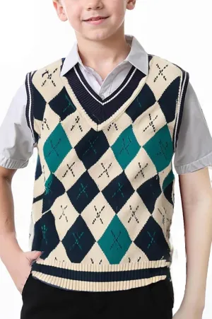 SELINK Boys Girls School Uniform Sweater Vest V Neck Soft Comfy Pullover Trendy Argyle Knitted Waistcoat Vest