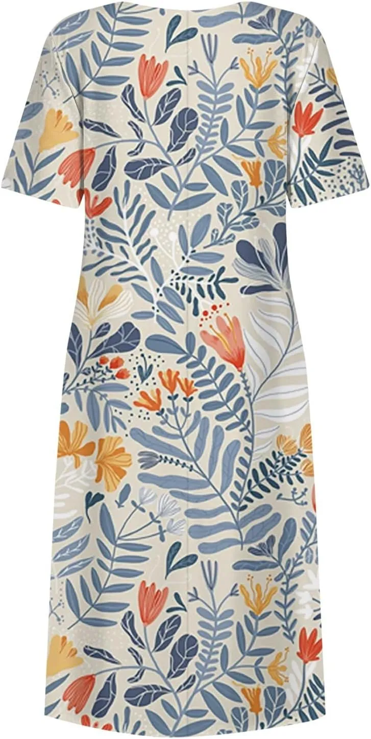 SGASY Summer Dresses for Women 2024 Short Sleeve High Waist Floral Pockets Sun Dress Plus Size Dresses for Curvy Women