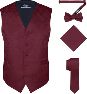 S.H. Churchill & Co. Men's 4 Piece Paisley Vest Set, with Bow Tie, Neck Tie & Pocket Hanky