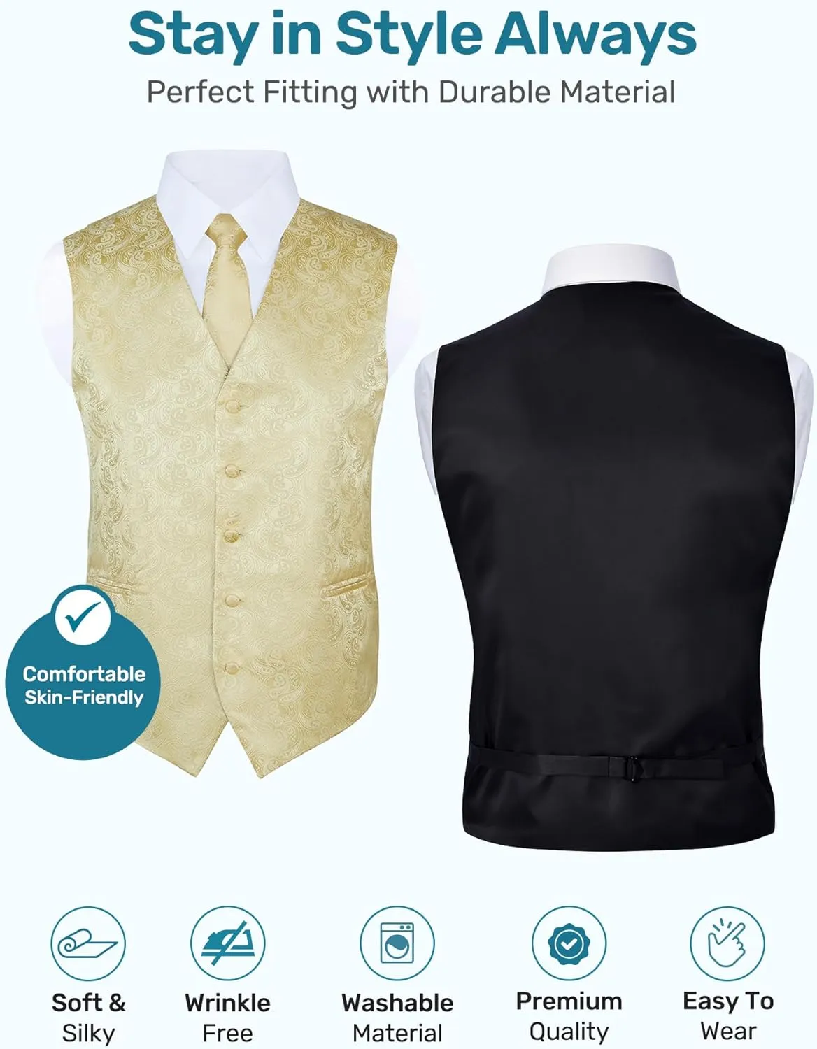 S.H. Churchill & Co. Men's 4 Piece Paisley Vest Set, with Bow Tie, Neck Tie & Pocket Hanky