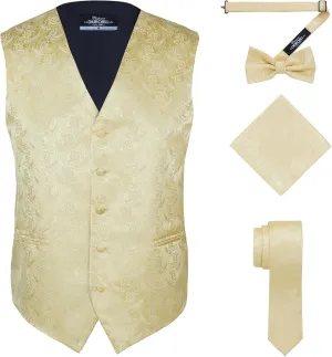S.H. Churchill & Co. Men's 4 Piece Paisley Vest Set, with Bow Tie, Neck Tie & Pocket Hanky