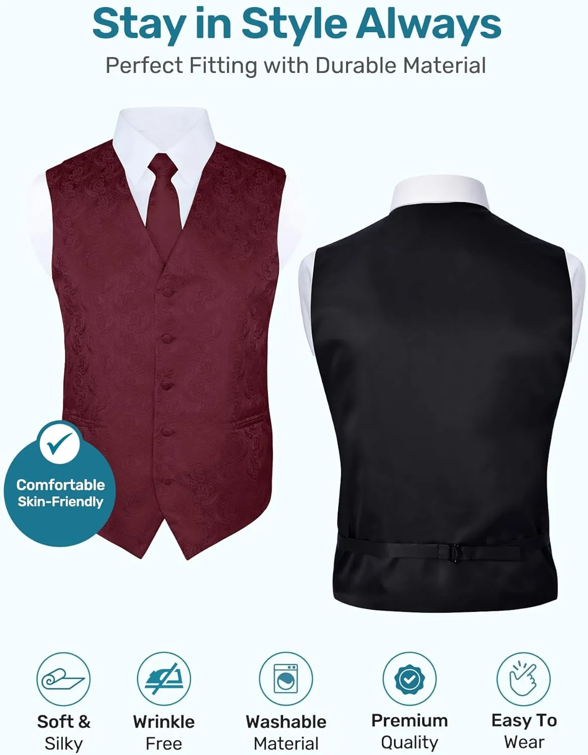 S.H. Churchill & Co. Men's 4 Piece Paisley Vest Set, with Bow Tie, Neck Tie & Pocket Hanky